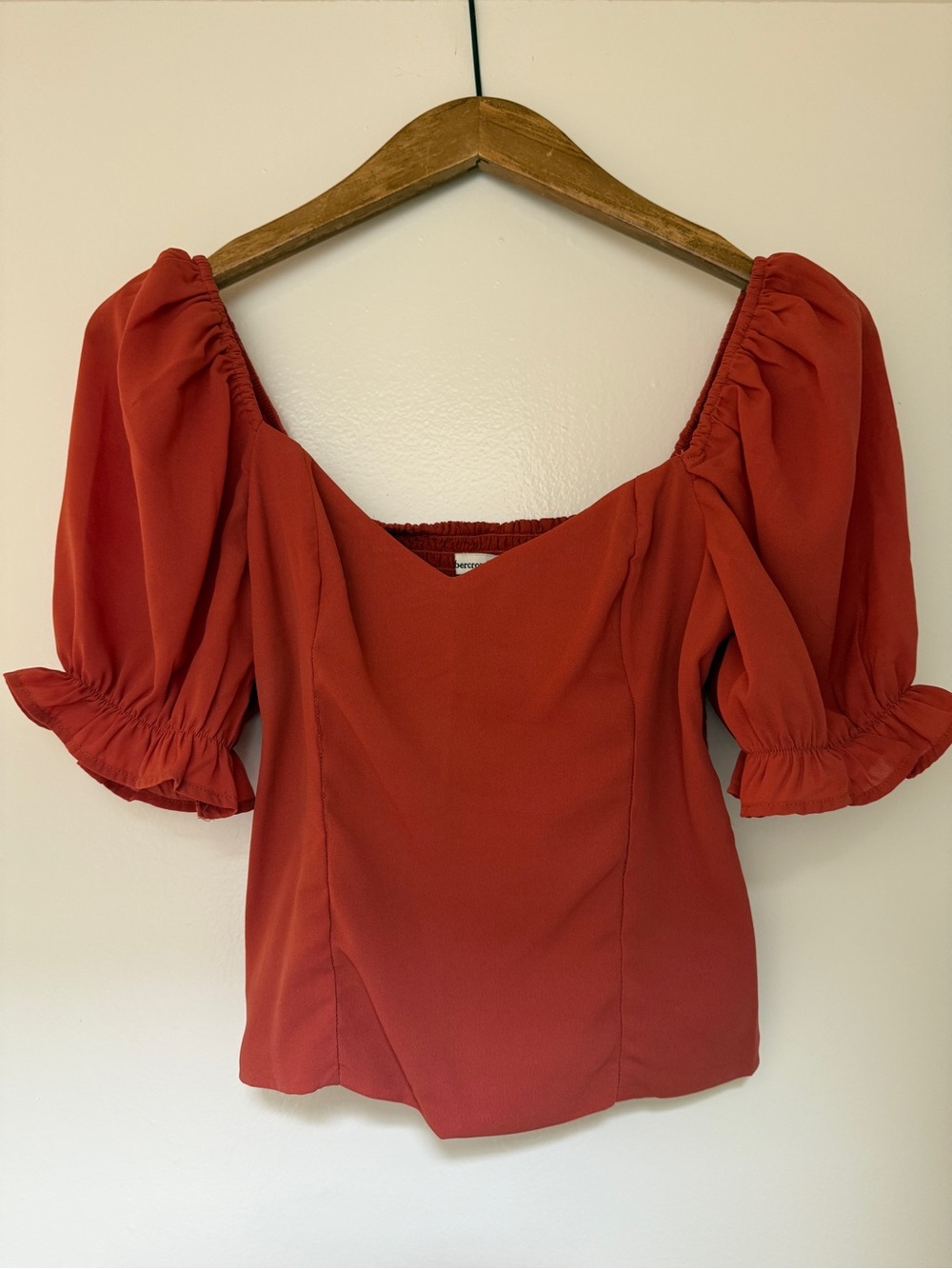 Abercrombie & Fitch Rust Red Puff-Sleeve Square Neck Top